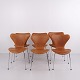 Set of 6 Arne Jacobsen Series 7 Chairs in Cognac Elegance Leather with Chrome Frames for Fritz Hansen High Model
