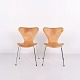 Set of 2 Arne Jacobsen Series 7 Chairs Model 3107 in Maple and Cognac Leather from 1996 Fritz Hansen