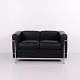 LC2 Two Seater Sofa in Black Leather and Chromed Steel by Cassina