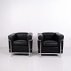 Pair of LC2 Armchairs in Black Leather and Chromed Steel by Cassina
