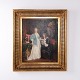 Oil Painting with Two Figures in an Interior in Gilt Frame from 1841 92 x 81 cm