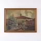 Oil Painting with Landscape, Hill and Tower in Gilt Frame 57 x 77 cm