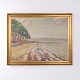 Oil Painting with Coastal Landscape, Beach and Trees in Gilt Frame from 1952 by Axel Meyer