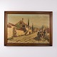 Oil Painting with Southern Village, Figures and Cart in Dark Wood Frame 78.5 x 110 cm