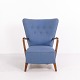 Vintage High Back Armchair in Wood with Blue Fabric 1940s
