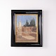Painting with Ancient Ruins and Cypress Trees in Black and Gilt Frame 60 x 50.5 cm